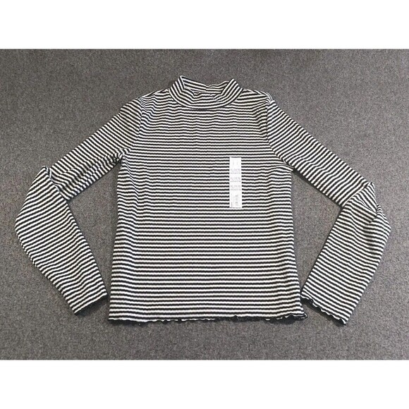 SO Women's Black & White Striped Mock Neck Long Sleeve Tee XL 14/16 - Picture 5 of 12